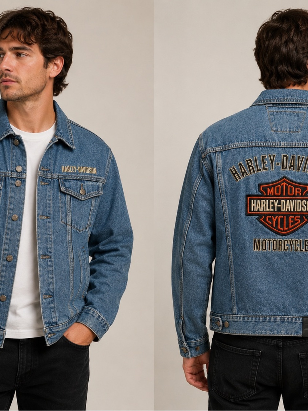 Harley-Davidson Light Blue Denim Jacket with Embroidered Logo